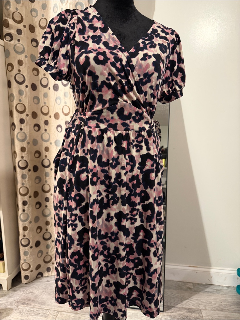 torrid Pink and Black Leopard-Print Wrap Midi Dress